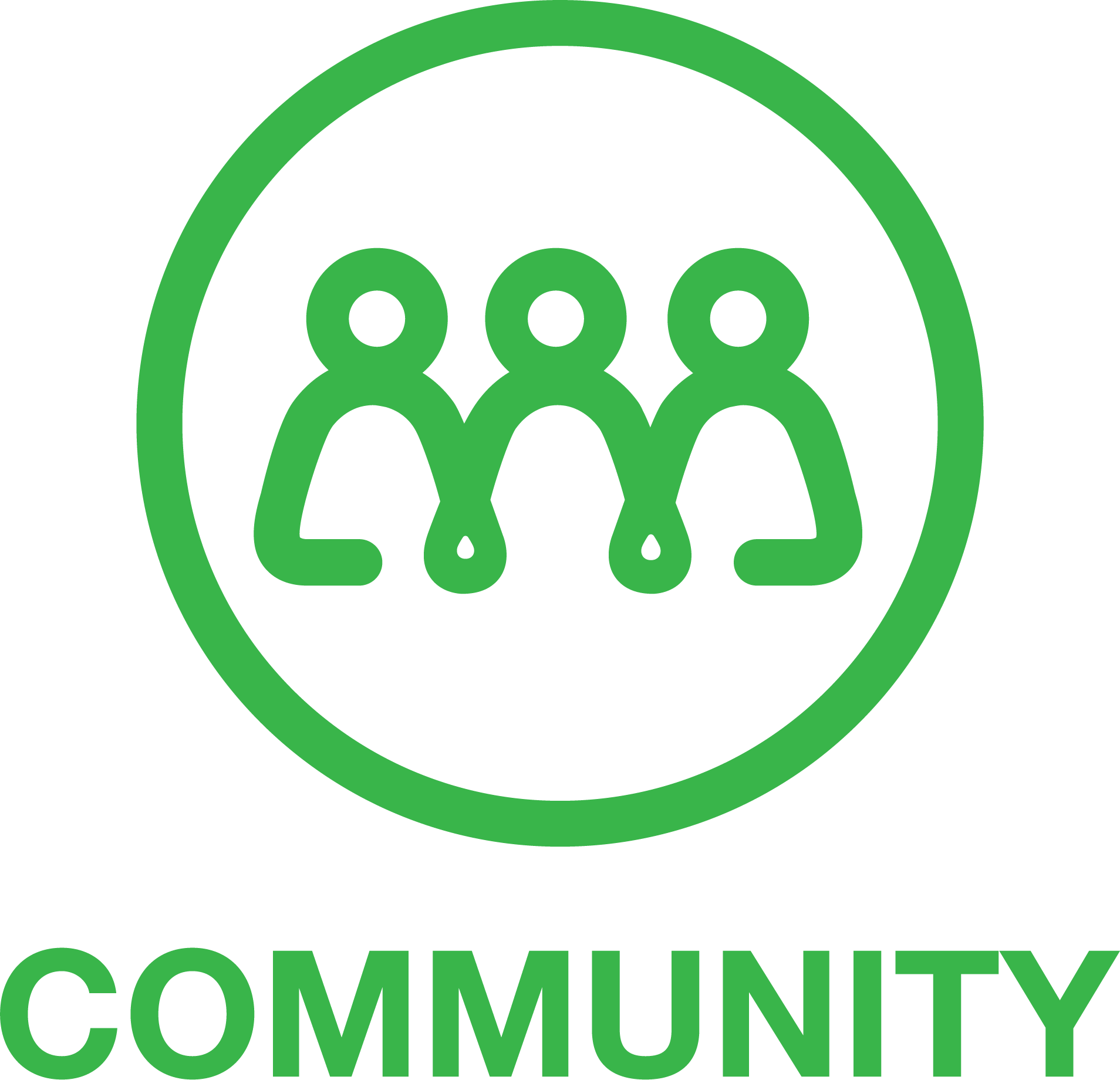 A green logo with the word community in it.