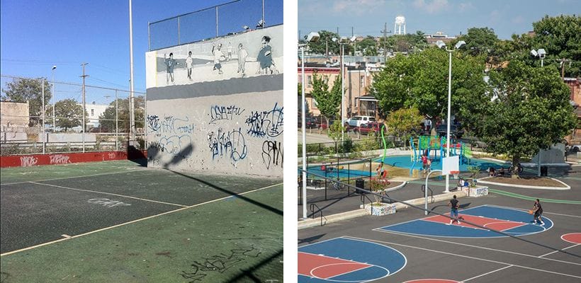 Before and after photographs of Collazo Playground