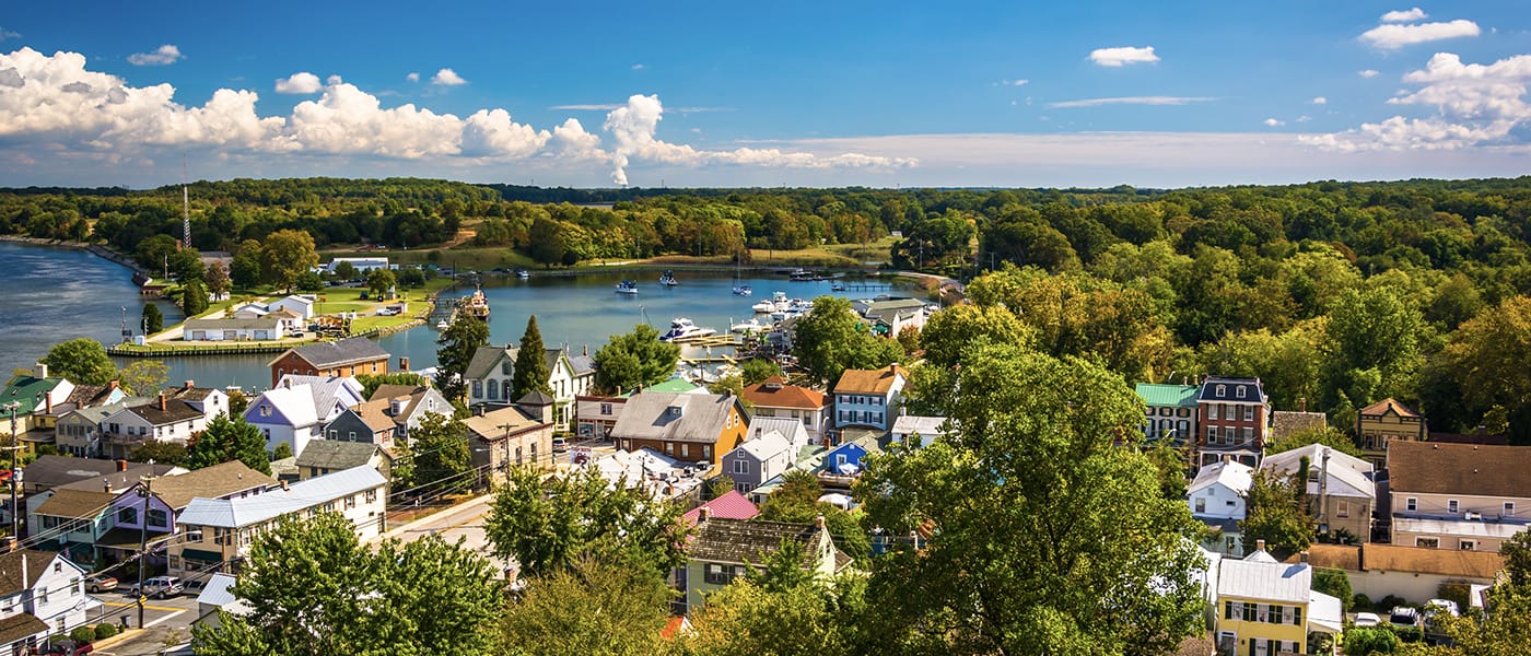 Aerial view of Chesapeake, Virginia showing neighborhoods perfect for AI mower services