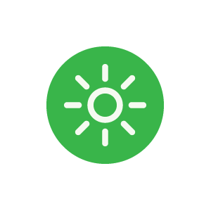 A green sun icon on a black background.