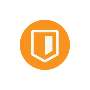 A shield icon on an orange background.