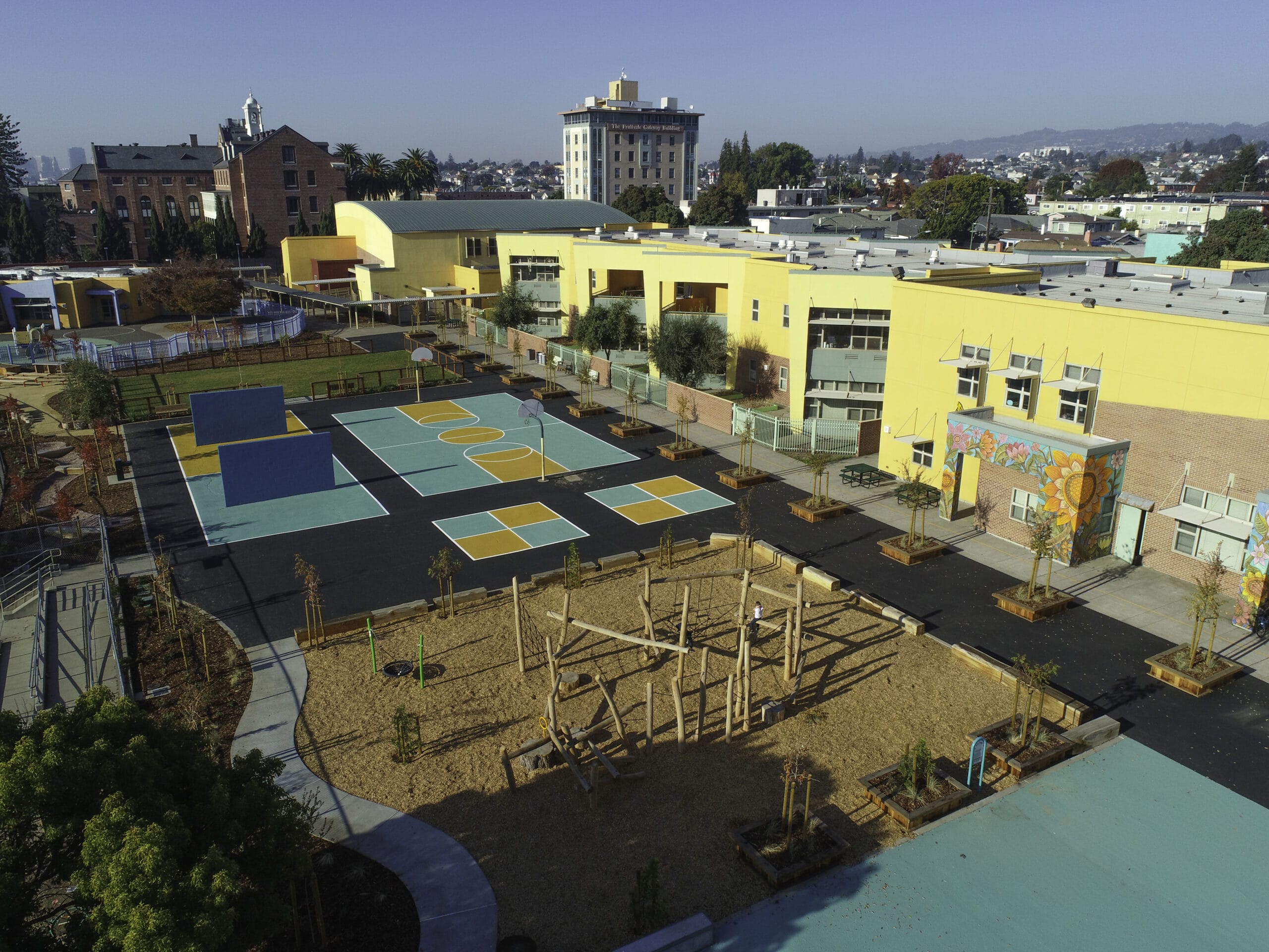 An aerial view of a playground.