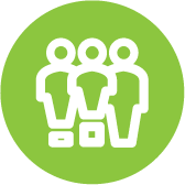 A group of people in a green circle.