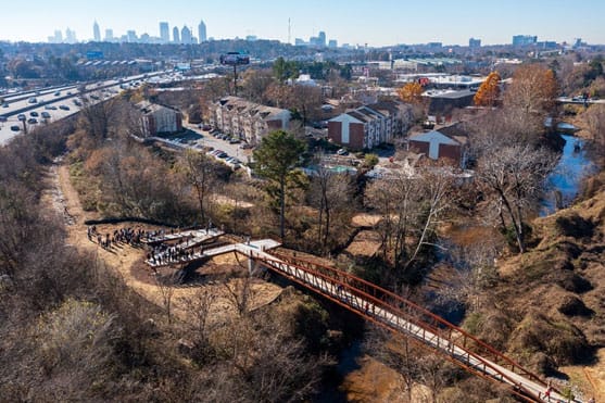 Completed in 2021, Confluence Bridge has connected 2,800 Atlantans to walkable access to green space. Image credit Rob Knight @ Buckhead.com