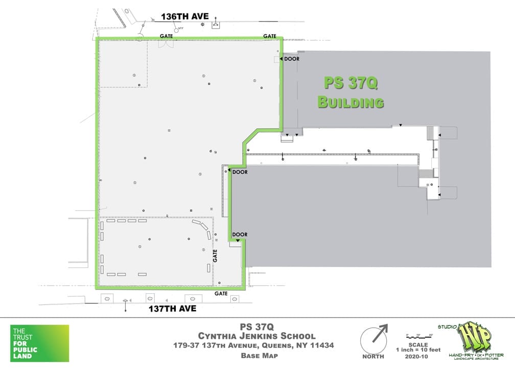 Finding a base plan for your site is necessary before getting started on your design. Ask your school district to provide a base map, and if it cannot, workwith your designer to create one.