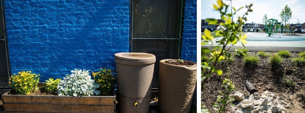 Incorporating green infrastructure features like rain barrels and detention basins will make your project more sustainable. A stormwater management partner can help figure out the best opportunities. © JENNA STAMM